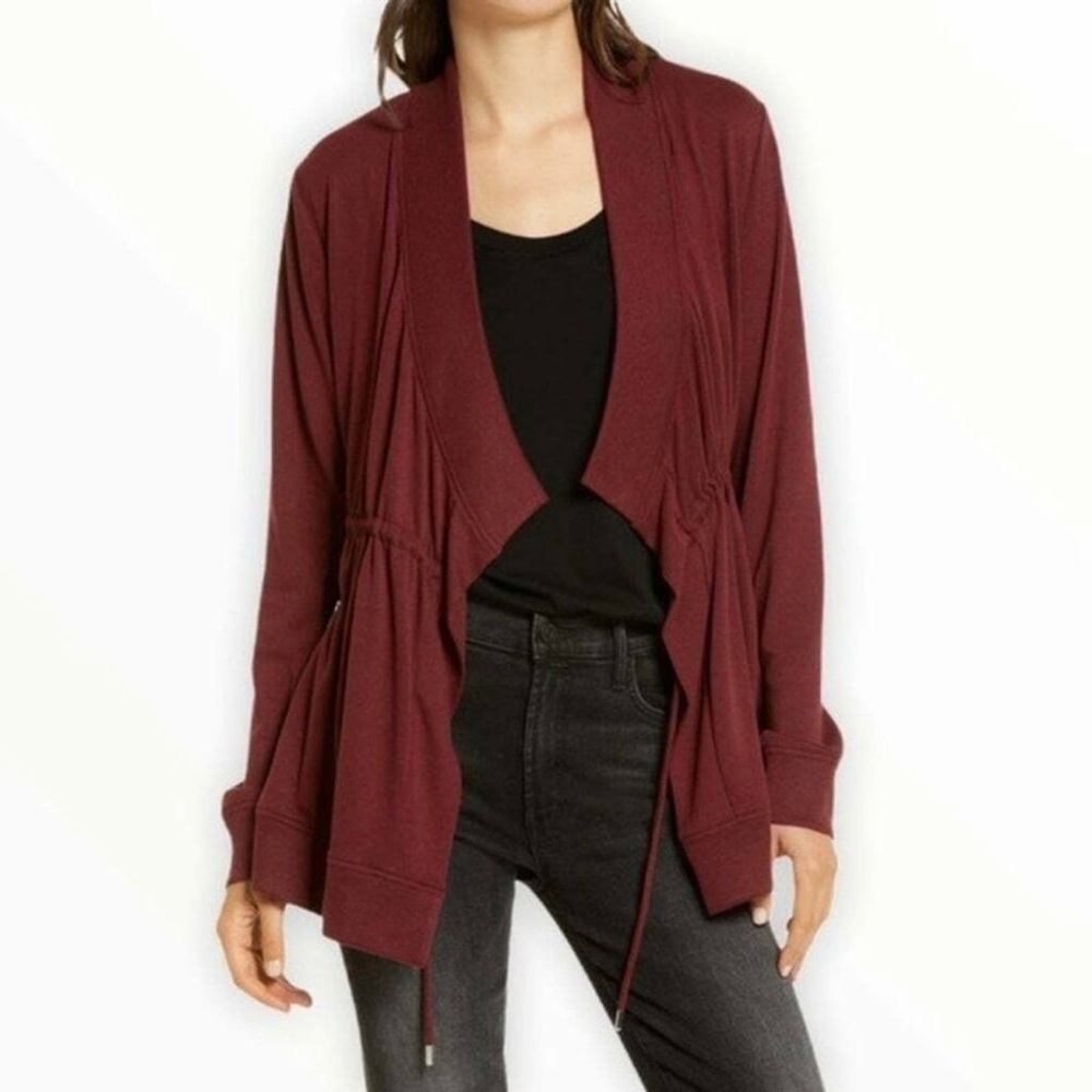 All Saints Jacket Gina Drape Open Front Long Sleeve Burgundy Oxblood Red 8